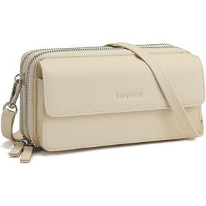 Women Apricot White Imported Faux Leather Crossbody Purse With Phone Pocket Bag